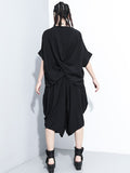 Momentlover Loose Solid Color Round-Neck Short Sleeves  Tops+ Elasticity Pleated Cropped Pants Two Pieces Set