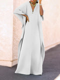 Momentlover Batwing Sleeves Loose Solid Color Split-Side V-Neck Maxi Dresses