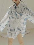 Momentlover Original Loose Long Sleeves Buttoned Contrast Color Printed Lapel Collar Mini Dresses