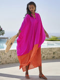 Momentlover Beach Loose Contrast Color Split-Joint V-Neck Maxi Dresses