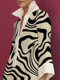 Momentlover Long Sleeves Loose Contrast Color Zebra-Stripe Lapel Collar Mini Dresses