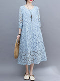 Momentlover A-Line Long Sleeves Hollow Round-Neck Midi Dresses
