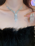 Tasseled Rhine Stones 2 pieces Necklaces Accessories Earrings Accessories