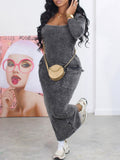 Momentlover Imitation Denim Side Pocket Slit Dress BO567